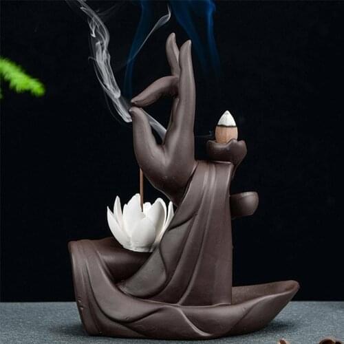Ceramic Bergamot Guanyin Lotus Waterfall Smoke Backflow Incense Burner Home Decoration Ornaments Creative Incense Burner Stand