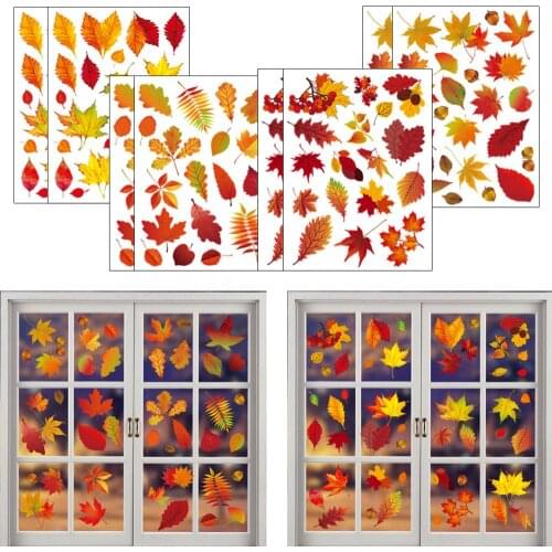8pcs fall Leaves Window Clings Maple Decorations Autumn Sticker Decals Party Decor Ornaments for Home Fast delivery Dropshipping