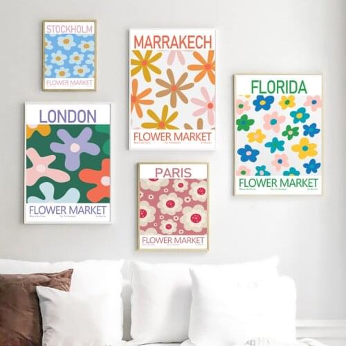 Abstract Flower Market Tokyo London Paris Wall Art Canvas Painting Nordic Posters And Prints Wall Pictures For Living Room Decor