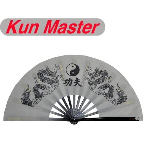 Bamboo Kung Fu Fighting Fan, Martial Arts Dance/Practice Performance Fan,Double Dragon (white)