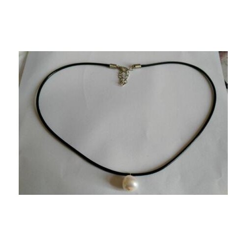 Free shipping jewelry 12x13mm natural south seas white pearl pendant necklace leather chain