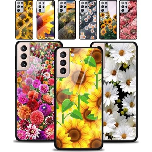 Rose Sunflower Flowers Tempered Glass Cover For Samsung Galaxy S21 Plus Ultra M21 M31 M51 A52 A72 Phone Case Coque