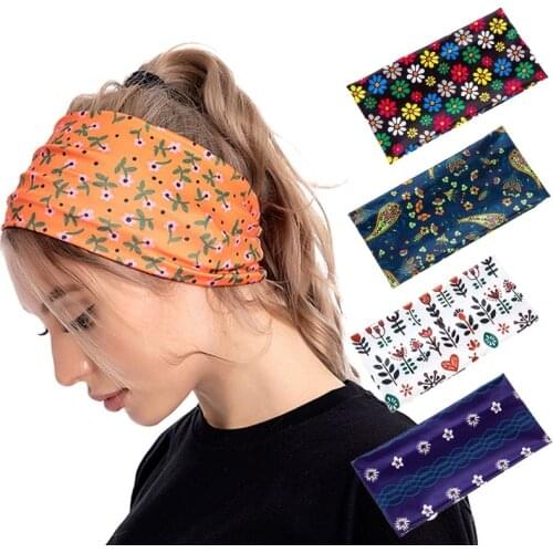 New Fashion Printed Elastic Headband Color Cashew Flower Geometric Wide Edge Sports Hairband