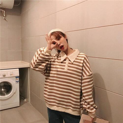 Autumn Causal Cute T Shirt Women Striped T-shirt Loose Shirt Female Harajuku Japan Top Shirts Spring Tshirts Streetwear Females