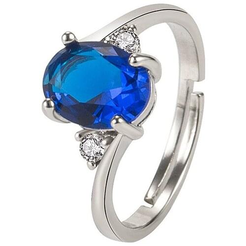 925 Silver Jewelry Rings Oval Sapphire Zircon Gemstone Open Finger Ring for Women Wedding Promise Party Accessories Wholesale