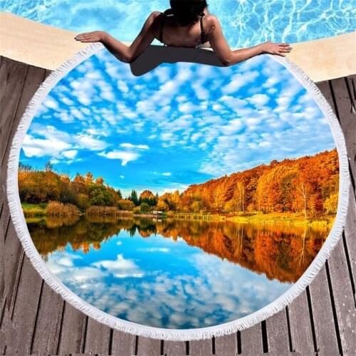 Beautiful Scenery Flower Print Microfiber Round Diameter 150cm Outdoor Bath Towels 3D Printed Beach Towel Feel Soft with Tassels