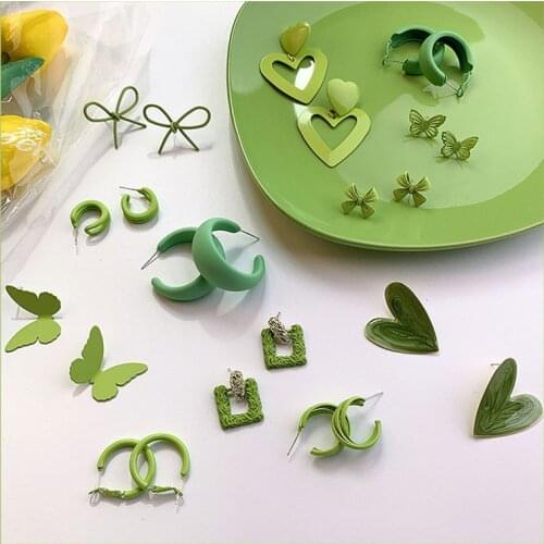 Sweet Cute Green Jewelry For Women 2021 New Summer Stud Earring Butterfly Heart Female Ear Accessories Girl Gift