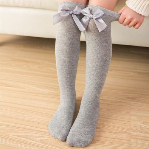 Fashion Children Socks With Bows Cute Girls Knee Socks Kids Soft Cotton Solid Color Long Socks