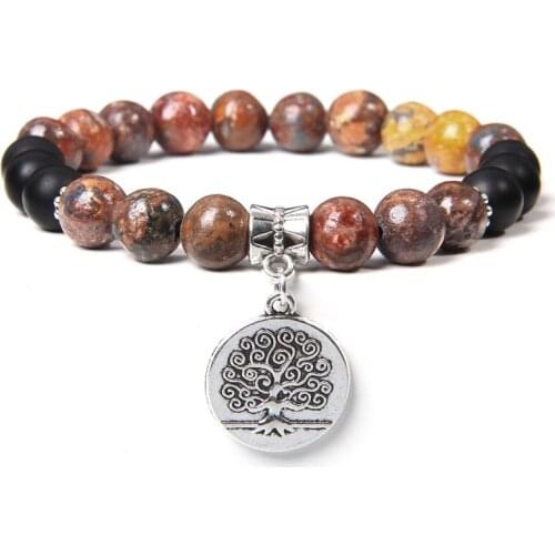 Fashion Life of Tree Charm Pendant Bracelet 8mm lapis lazuli Crazy Agates Stone Beads Bracelet for Women Men Energy Jewelry Gift