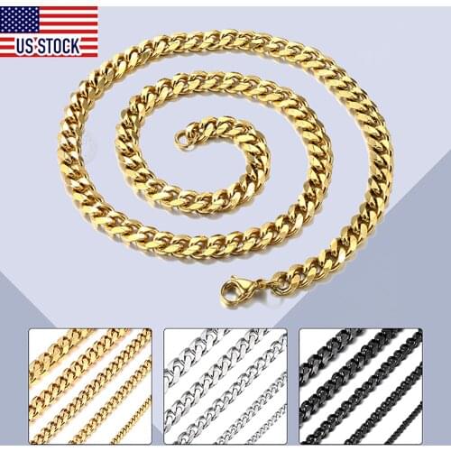 3/5/7mm Mens Womens Curb Cuban Necklace Stainless Steel Link Chain Male Jewelry Gift Dropshipping 18-20inch US Stock KNM08US