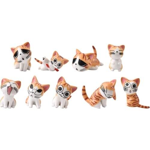 9 Pcs Set Mini Cheese Cat Ornament Small Miniature Figurine Ornaments Cartoon Statue Bonsai Micro Landscape Fairy Garden Supply