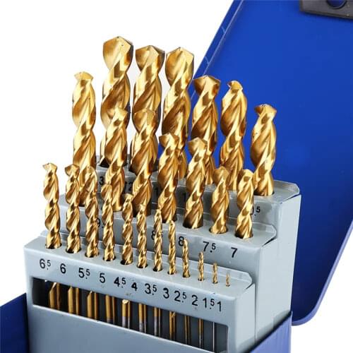 M42 8% High Cobalt HSS Titanium Coated Twist Drill Bit Set Industrial Grade 25Pcs 1-13mm For 304 Stainless Steel Drilling
