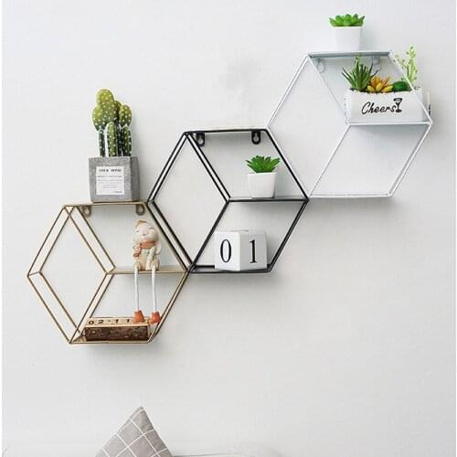 Wall Mounted Storage Shelf Shelves 29.5x10.5x26.5cm Modern Chic Style Hexagon For Living Room Bedroom Wrought Iron Stand