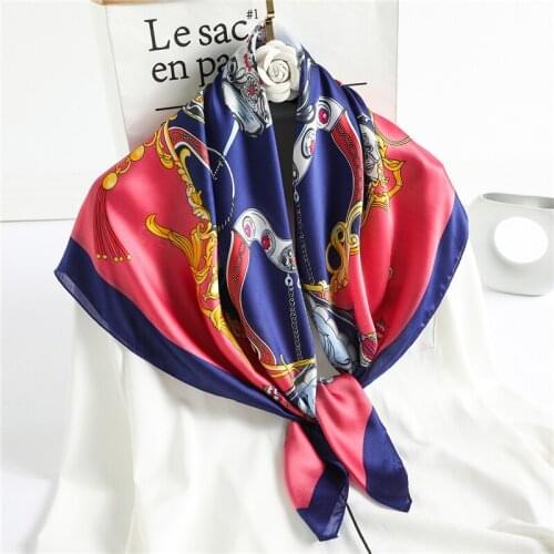 New Design Print Scarf Women Silk Shawl Square Hijab Headband Spring Wrap Foulard Soft Scarves Large Bandana for Female 2021
