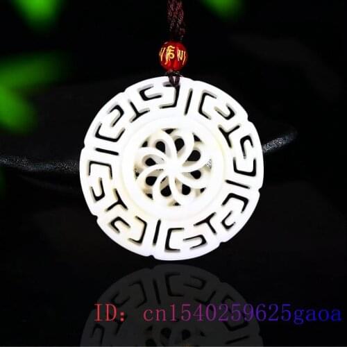 Jade Flower Pendant Necklace White Natural Fashion Chinese Jewelry Carved Accessories Amulet Gifts Women Double-sided Charm