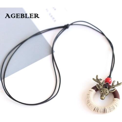 New Women Necklaces Creative Personality All-match Female Elk Pendant Necklace Fashion Jewelry Gifts for Girl Wood Circle