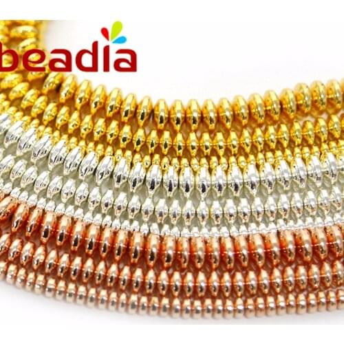 4mm 6mm 8mm AAA Grade Shining Hematite 40cm Length Flat Beads Plating Gold Rose Gold Bead For Jewelry Making DIY Necklace