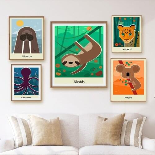 Animal Poster Octopus leopard Koala Canvas Painting Baby Gift Wall Art Print Picture For Kids Room Retro Nursery Home Decor