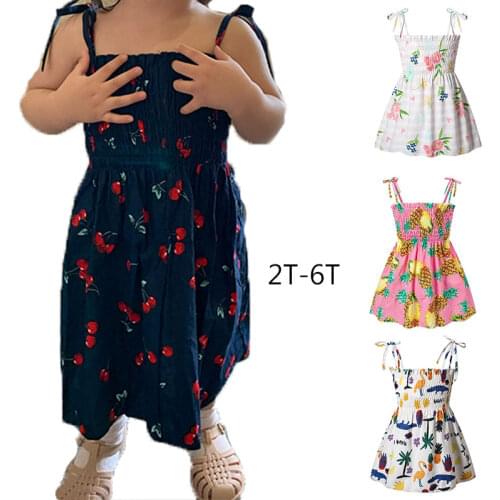 Casual 2-6 Years Baby Girls Sleeveless Flower Print Dresses Clothes Kids Summer Princess Dress Children Party Ball Pageant Dress