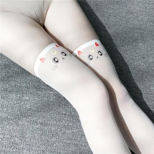 See Through Silk Stockings Japanese Cartoon Over-the-Knee Socks Kitty COS Anime Socks Girl Long Socks Funny Stockings Female