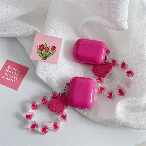 Luxury Rose Red Case for Apple Airpods 1 2 3 Case Bracelet Chain Case for AirPods Pro Case Bluetooth Earphone Accessories