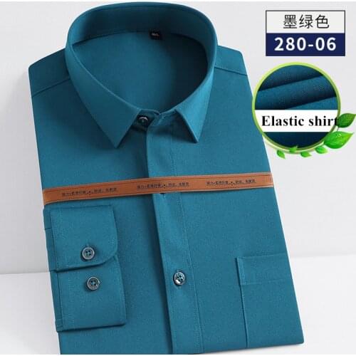 Pure Color Striped Shirt Pocket High-elastic Business Non-ironing Longsleeve Shirt for Men Work White Shirt Slim Fit Shirt Men