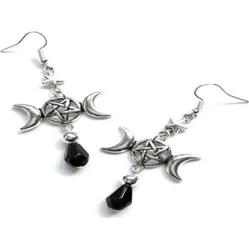 Triple Moon Earrings, Gothic Witch Witchcraft Pagan Jewelry, Moon Goddess Earrings, Fashion Charm Earrings