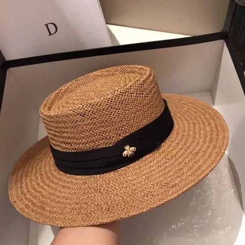 New Handmade Straw Beach Hat For Women Summer Holiday Panama Cap Fashion Concave Flat Sun Protection Visor Hats