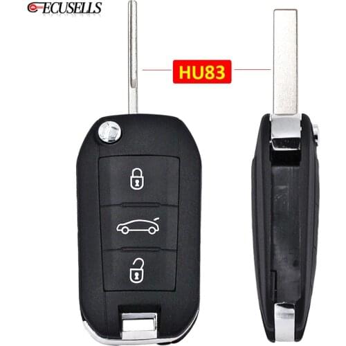 Folding Flip 3 Button Remote Car Key Shell Case Housing with HU83 Uncut Blade For Peugeot 308 508