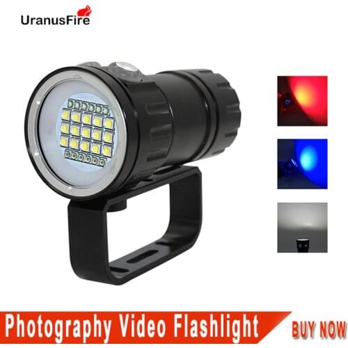 LED Diving Flashlight Underwater 100M xml2 Blue White Red light Photography Video Camera Tactical Scuba Video Dive Lamp