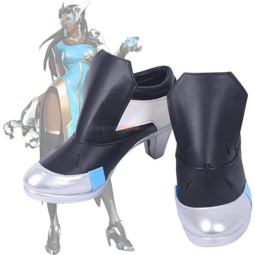 Symmetra Black Boots Cosplay Game OW Satya Vaswani Symmetra Cosplay Boots High Heel Shoes Custom Made