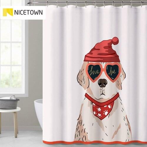 Waterproof Screen Bath Curtain Polyester Fabric Cartoon Dog Pattern Washable Shower Curtains Bathroom Decorations Free Hooks