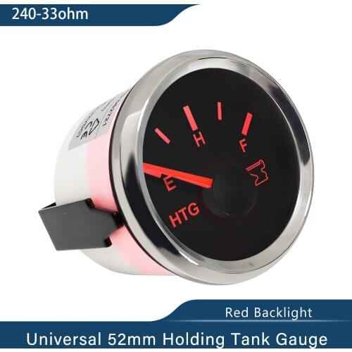 Waterproof Holding Tank Level Gauge Meter 0-190ohm 52mm 12V/24V With Red Backlight For RV Yacht Car Boat