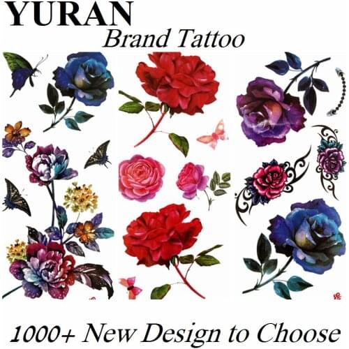 Wild Rose Flower Fake Leaf Temporary Tattoos Butterfly Sticker For Women Girls Waterproof Tattoo Paper Body Art Tatoos Armband