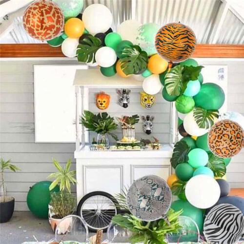 22 Inch 4D Balloon Animal Pattern Green Confetti Balloon Woodland Palm Leaf Foil Balloon Jungle Birthday Party Decorations