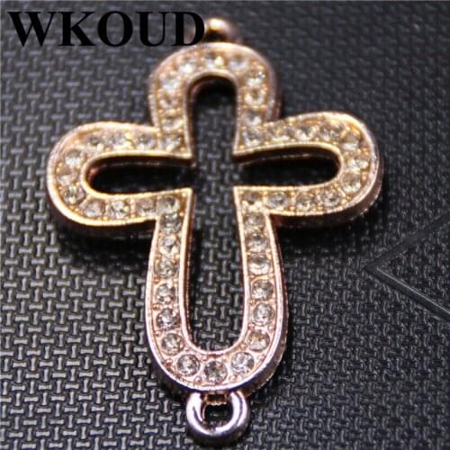 WKOUD 5pcs kc Golden Hollow Rhinestone Cross Glamour Alloy Pendant For Necklace Bracelet DIY Fashion Jewelry Findings A94