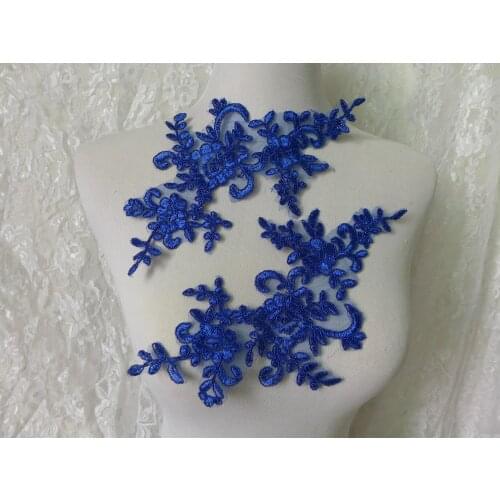 5 Pairs Mirror Royal Blue White Alencon Lace Applique Embroidery Cord Lace Sewing Accessories Bridal Wedding Lace Applique Trim