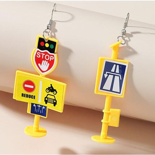 New Punk Traffic Road Sign Acrylic Drop Earrings for Women Geometric Funny Long Dangle Earrings Pendant Fashion Party Jewelry