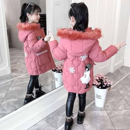 Winter Warm Girls Down Cotton Parka Coat Fur Hooded Collar Baby Kids Outwear Warm Girls Clothes Black/Red/Pink/Blue 4 Colors