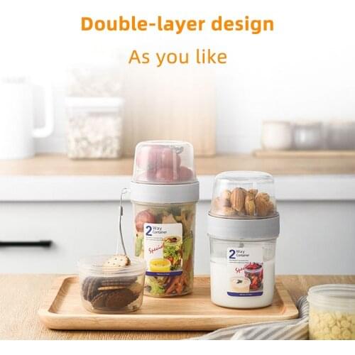 2 Layer Food Storage Jar Moisture-proof Kitchen Nuts Cereal Portable Picnic Milk Can Vegetable Salad Food Storage Containers