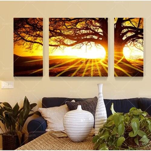 3 Panel Sunset Tree Landscape Home Art Picture Painting Prints On Canvas Home Decor For Bed Room Modern HD Print No Frame YX1494