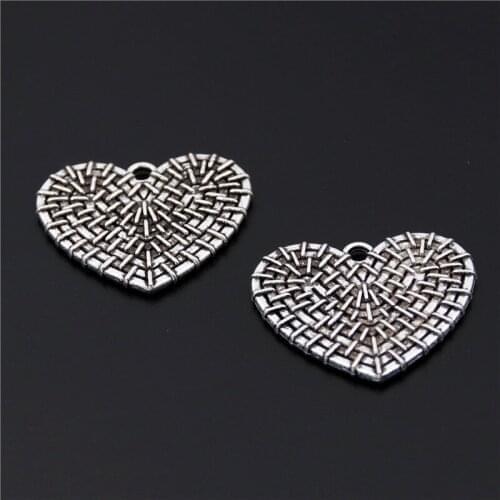 5pcs Silver Color Carved Heart Charms Beads Pendants For Jewelry Making DIY Handmade A2475