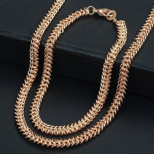 5.5mm 585 Rose Gold Color Bracelet Necklace Set for Women Swirl Rope Link Chain Women Jewelry Set Party Wedding Fashion LCS18