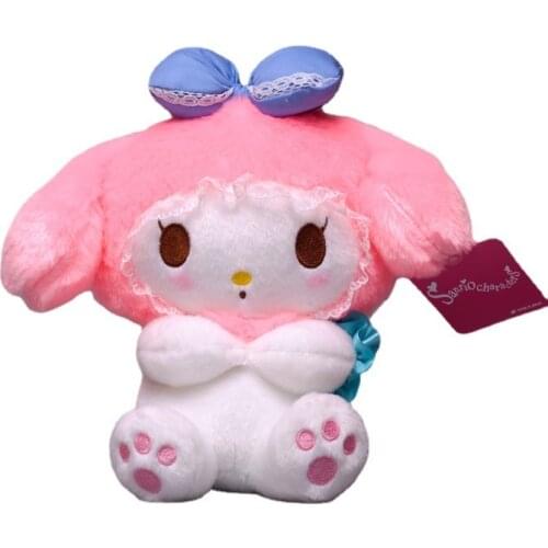 20cm Anime Sanrio Blue bow Kawaii Melody Sitting posture Cute Soft Plush Doll Toy for Children birthday Gift