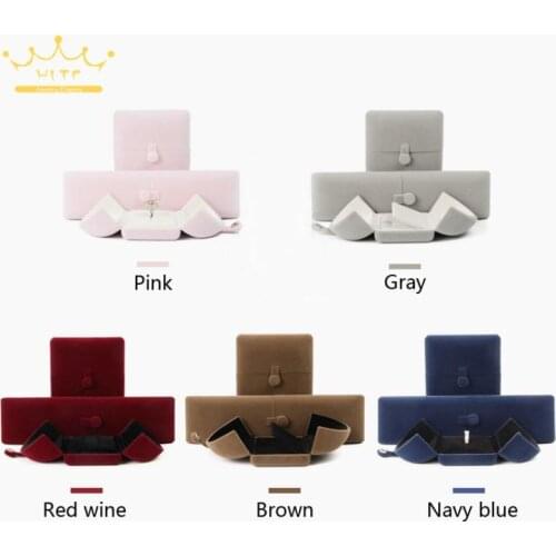 High-Grade Velvet Button Mongolian Double Open Jewelry Box Velvet Ring Ring Bracelet Necklace Packaging Jewelry Box
