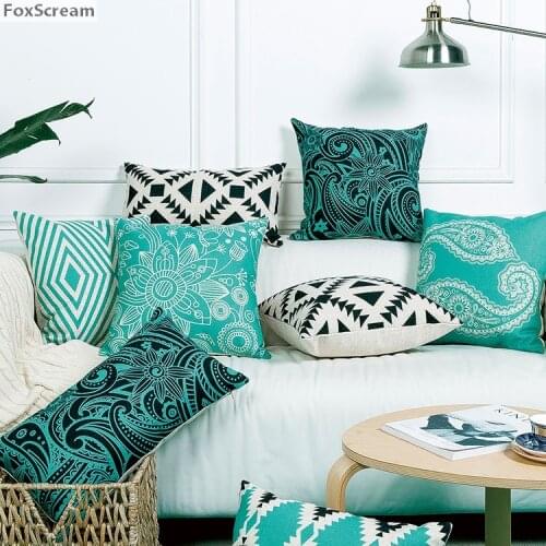 Bohemian Cushion Covers Home Decor Floral Geometric Decorative Throw Pillows Case Black Green Cushion Decoration for sofa