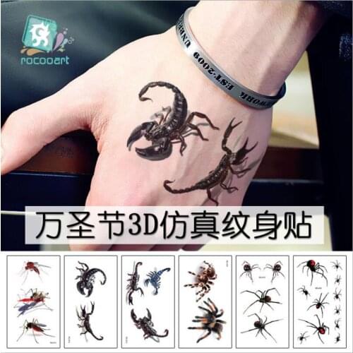 Hot 3D Spider Tatoo Scorpion Temporary Tattoo Stickers For Women And Men For Halloween Fake Tattoo Body Art Joke T0480