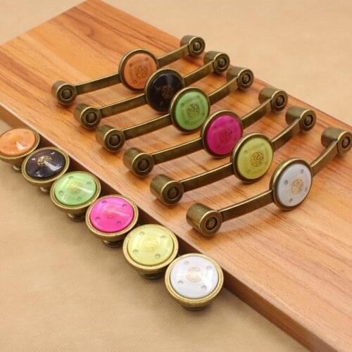 Crystal Handle Zinc Alloy Antique Copper Cabinet Drawer Handles and Knobs Stylemodern Garden Acrylic 110mm Hole Spacing