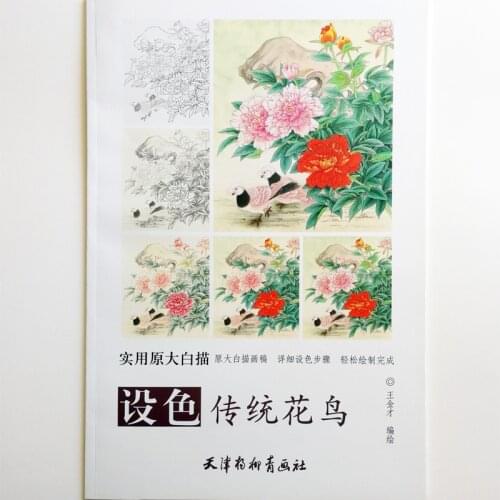 Chinese Traditional Flowers and Birds White Painting Adult Coloring Book 12Pcs Big Size Drawing Papers (48x41cm/19.2x16.1In)