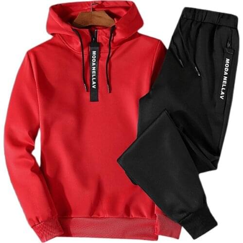 Mens Sportswear Sets 2021 Autumn Winter Hooded Thick Male Casual Tracksuit Men 2 Piece Sweatshirt + Sweatpants Set